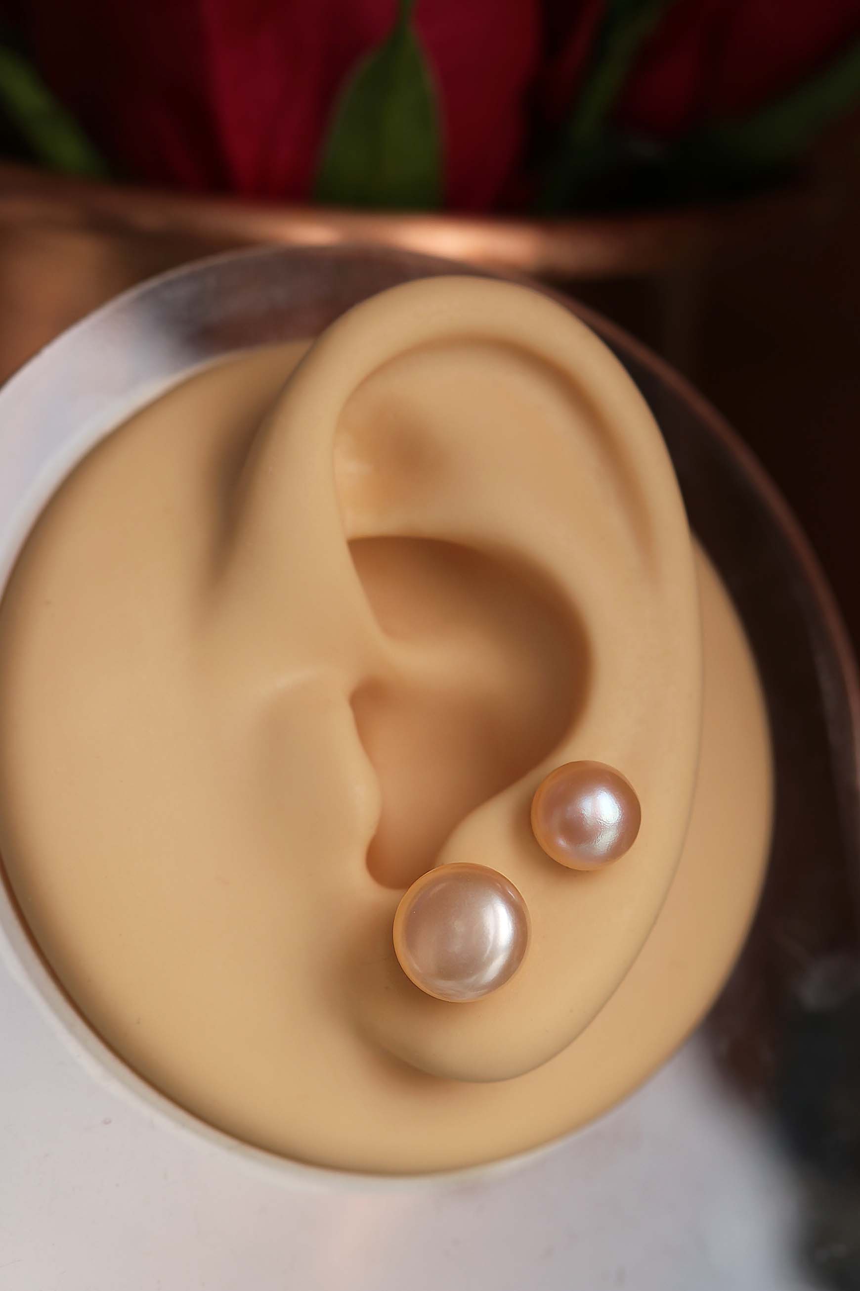 Blush peach pearl studs