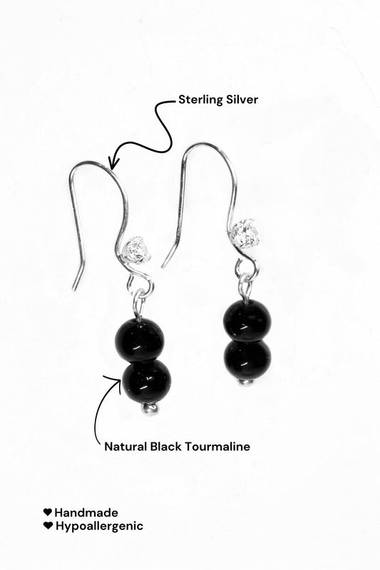 Sterling Silver and Black Tourmaline dangle earrings details
