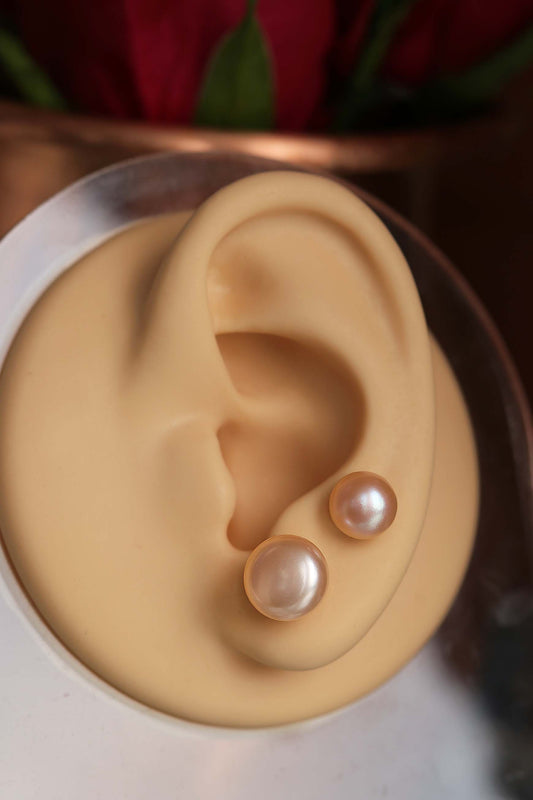 Blush peach pearl studs