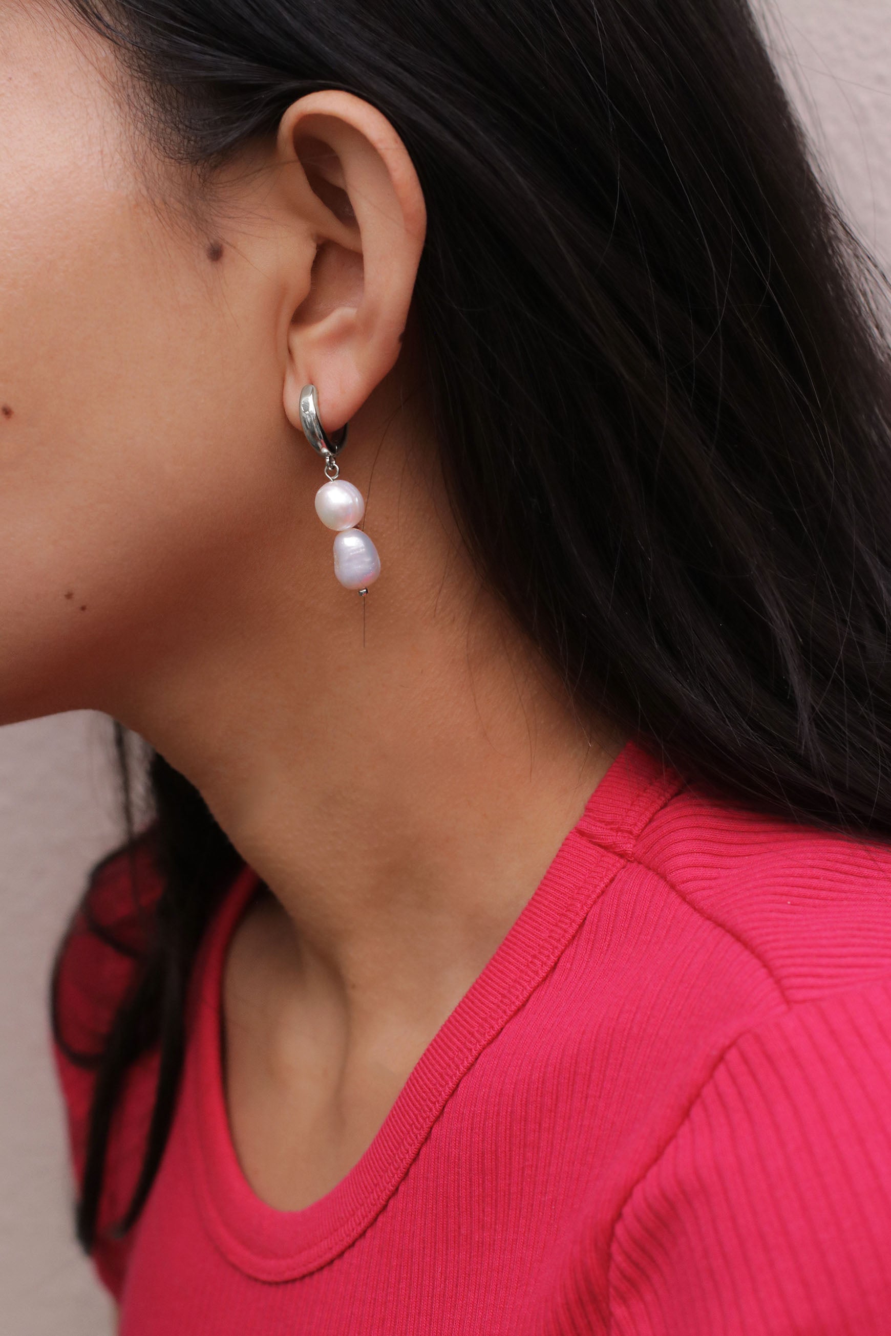Twinning Pearl Huggies Earrings