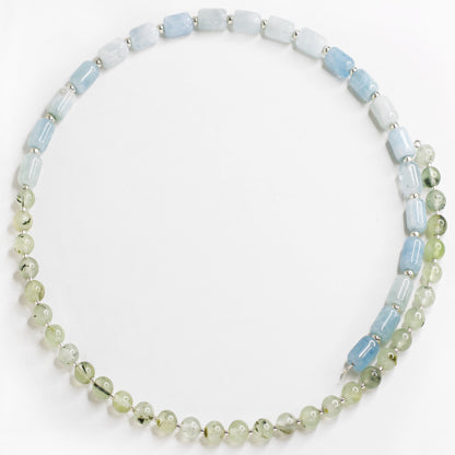 Prehnite and Aquamarine memory wire Choker Necklace