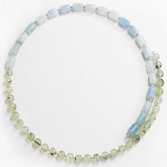 Prehnite and Aquamarine memory wire Choker Necklace