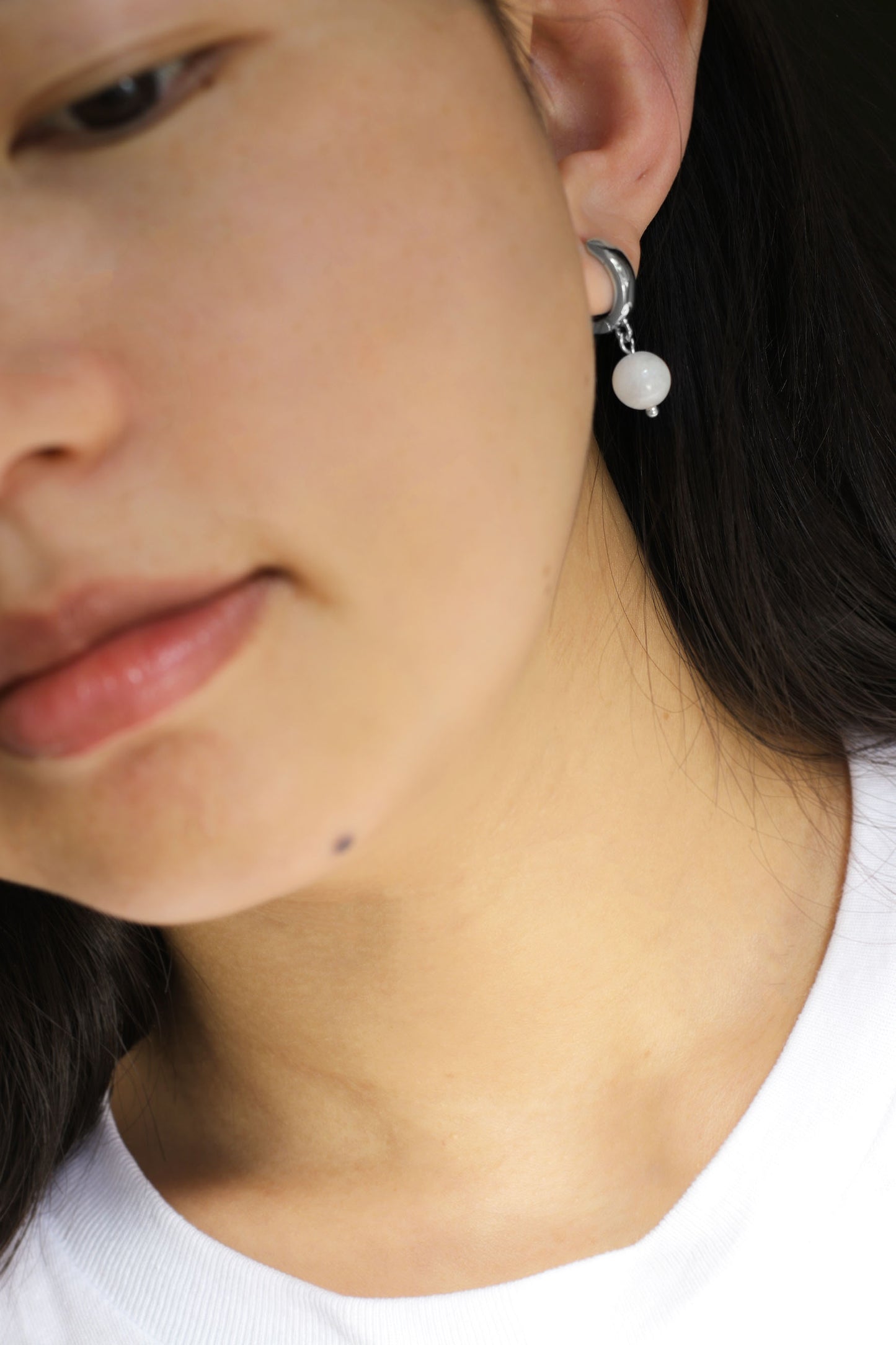 Moondrop Rainbow Moonstone Huggie Earrings